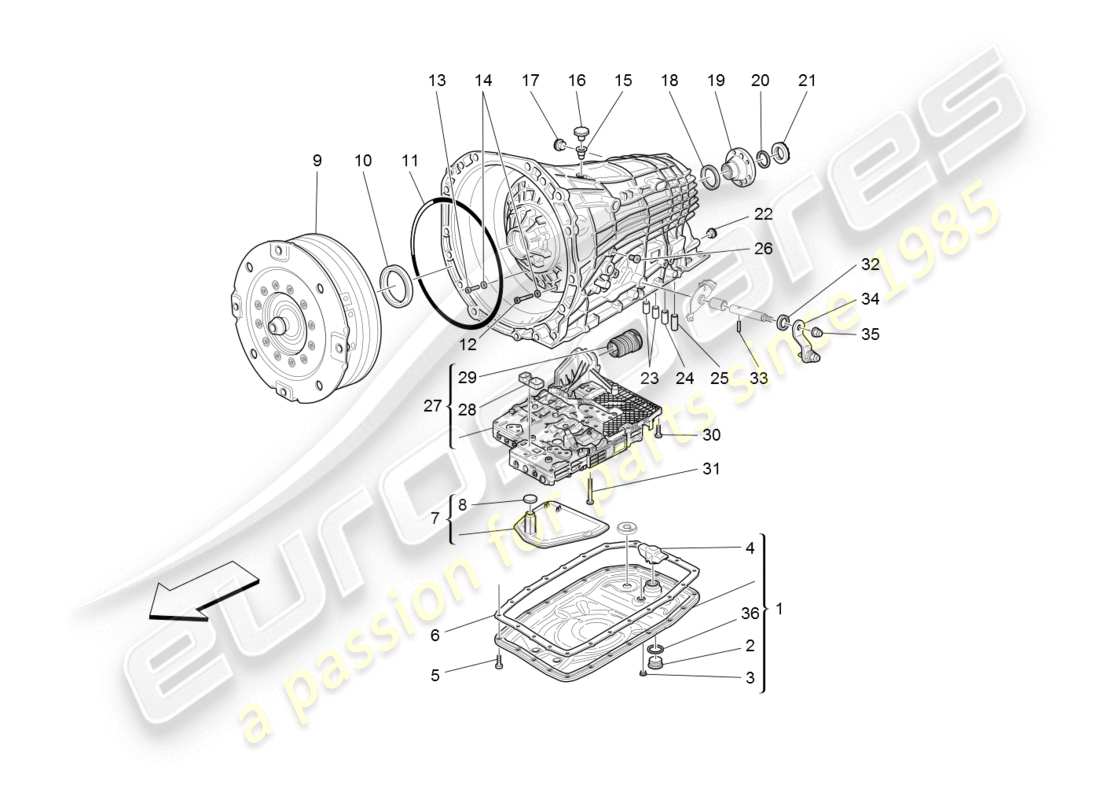 maserati granturismo (2008) carcasas de caja de cambios diagrama de piezas