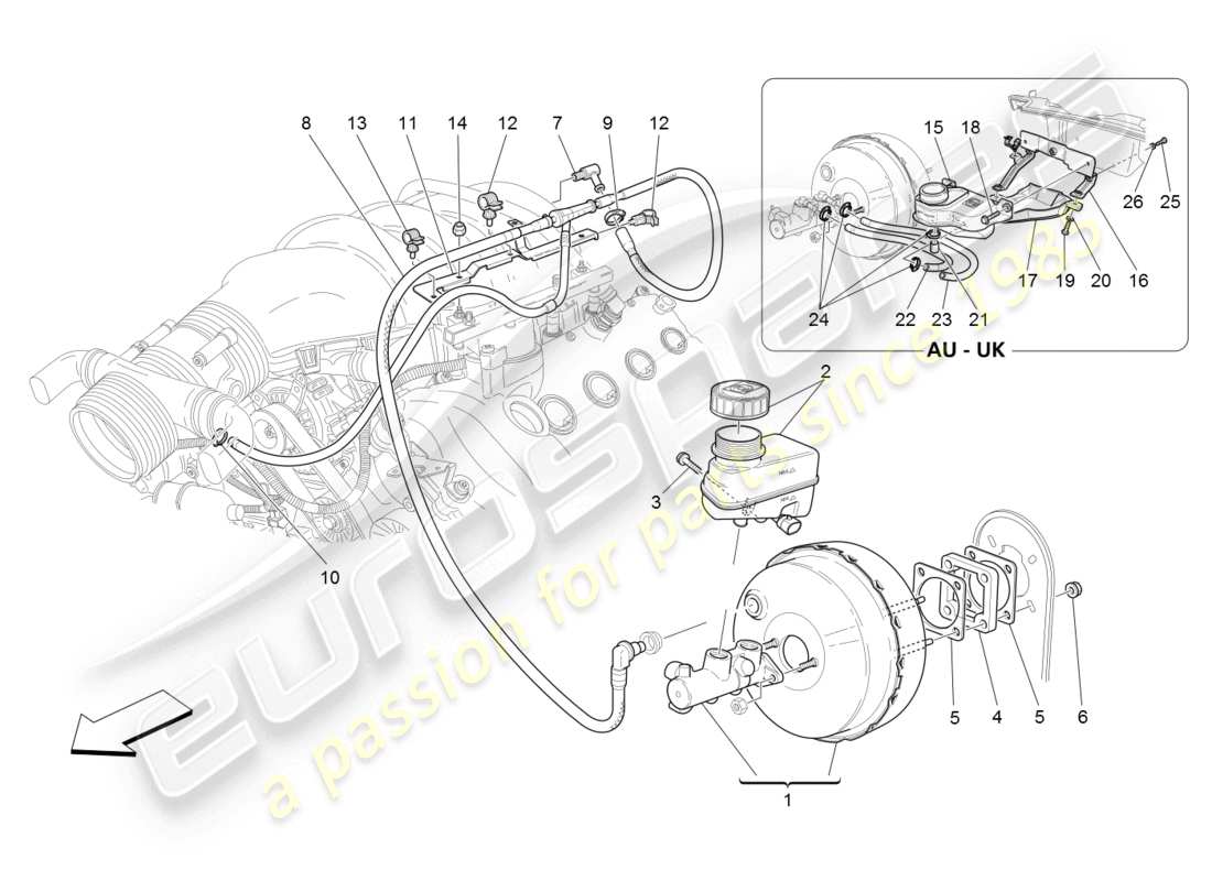 maserati granturismo (2008) diagrama de piezas del servosistema de freno