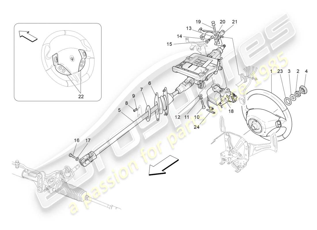 maserati granturismo (2015) diagrama de piezas de la unidad de volante y columna de dirección