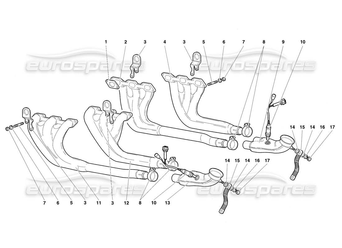 lamborghini diablo sv (1997) diagrama de piezas del sistema de escape