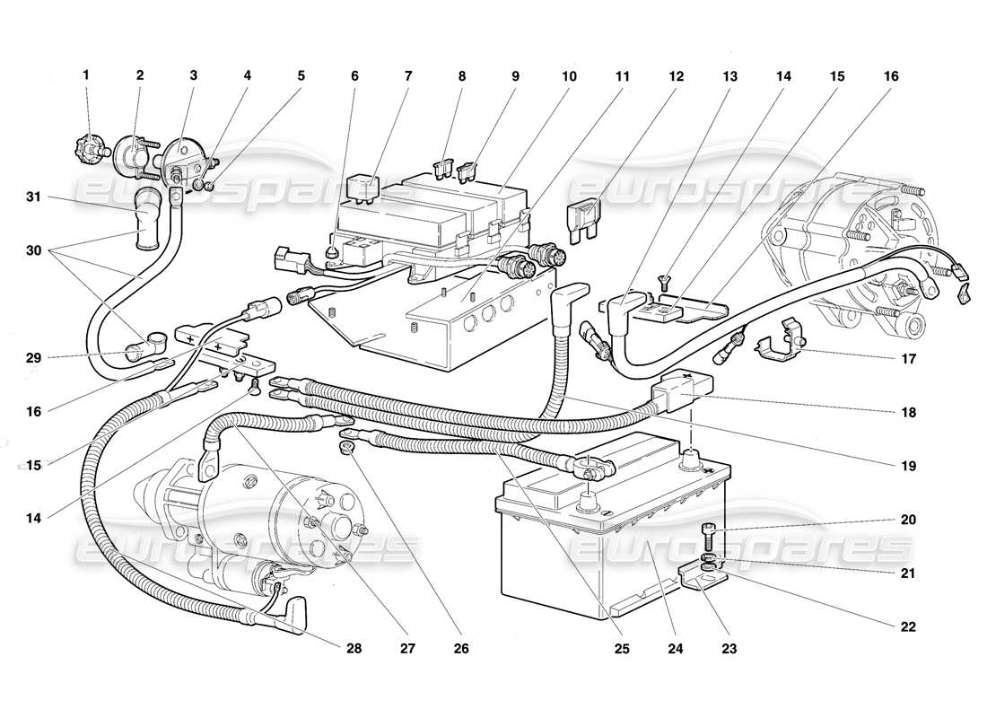 lamborghini diablo se30 (1995) diagrama de piezas del sistema eléctrico