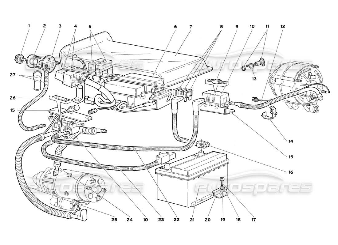 lamborghini diablo sv (1999) diagrama de piezas del sistema eléctrico