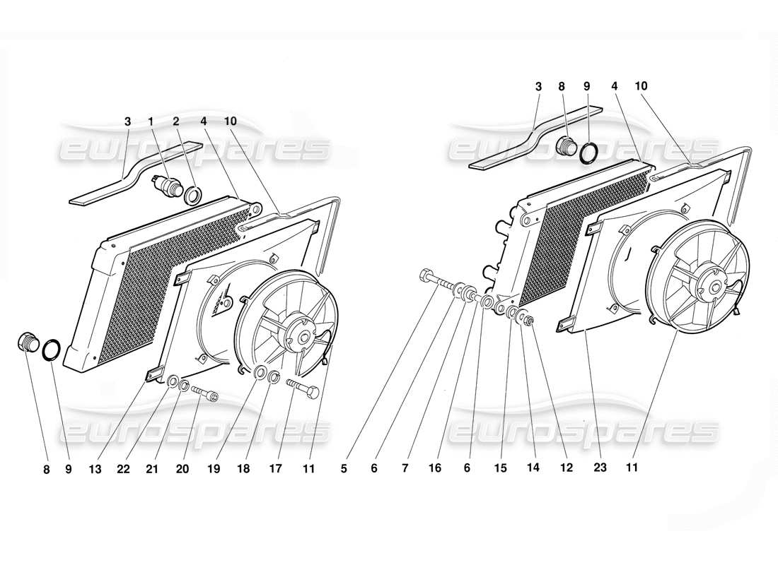lamborghini diablo (1991) radiadores y electroventiladores diagrama de piezas