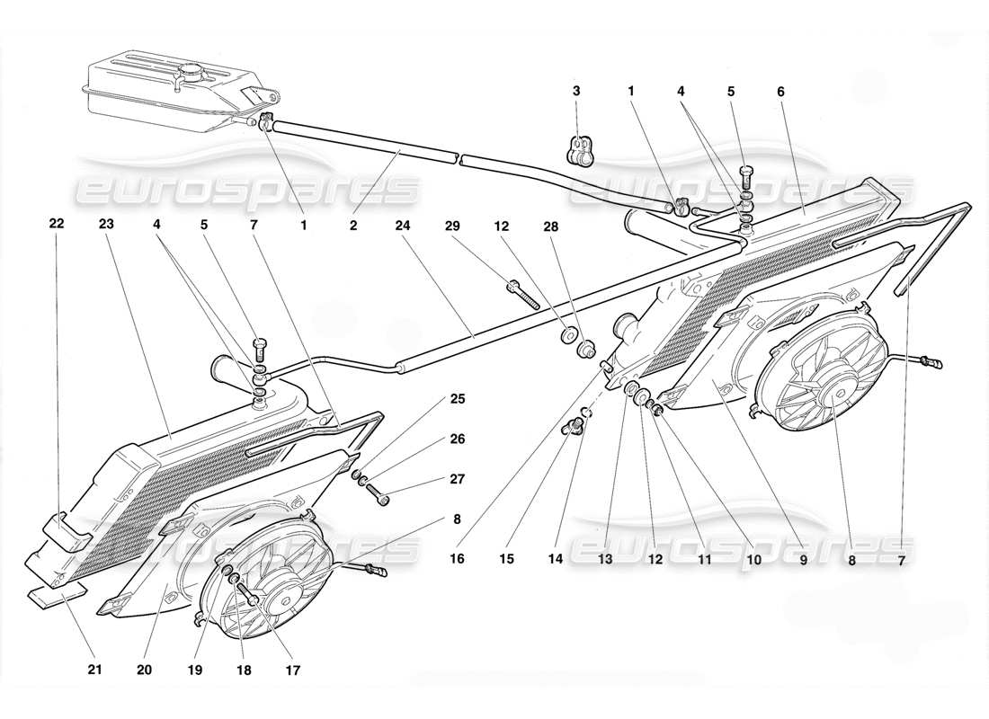 lamborghini diablo se30 (1995) diagrama de piezas de radiadores y electroventiladores