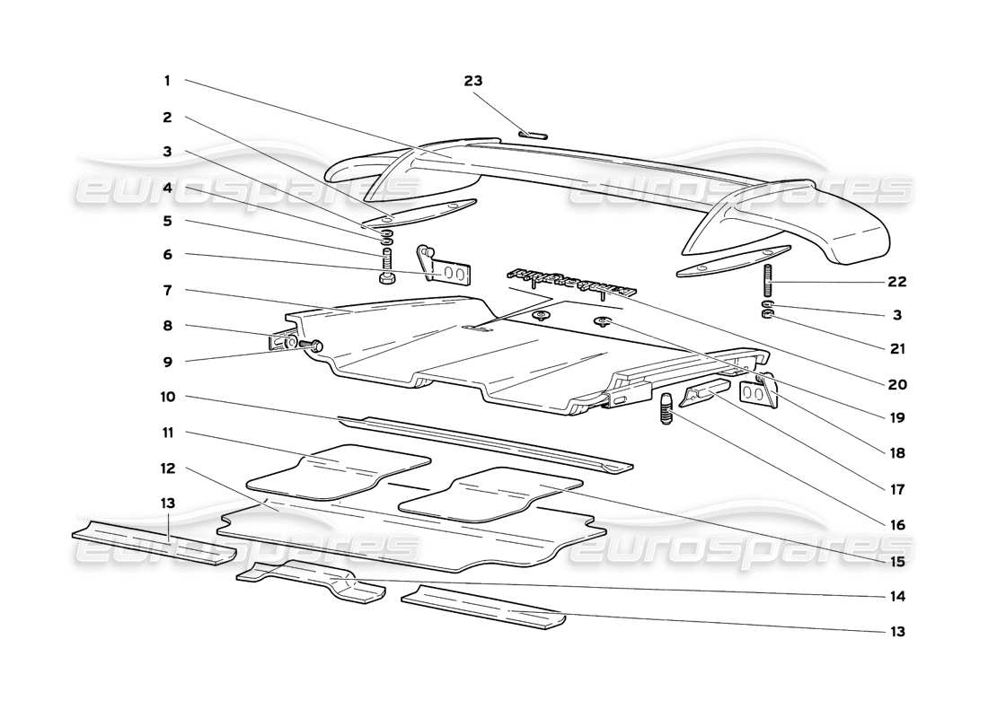 lamborghini diablo sv (1999) rear hood and wing part diagram