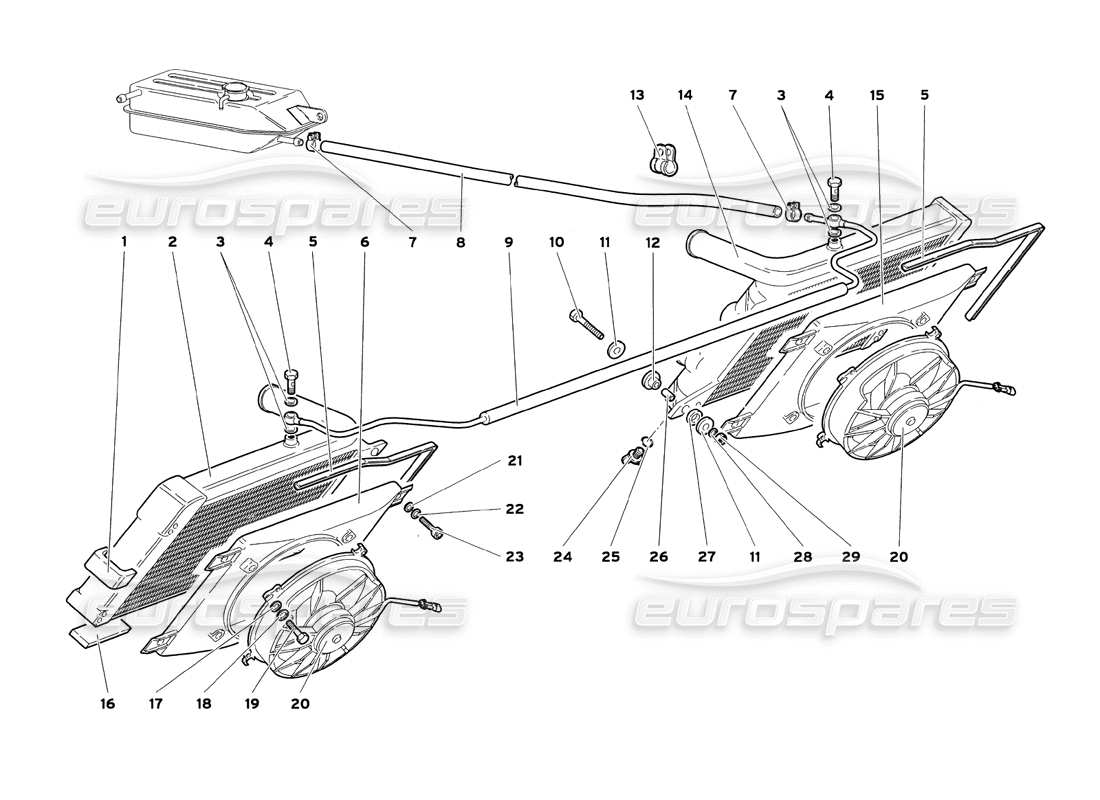 lamborghini diablo sv (1999) diagrama de piezas de radiadores y electroventiladores