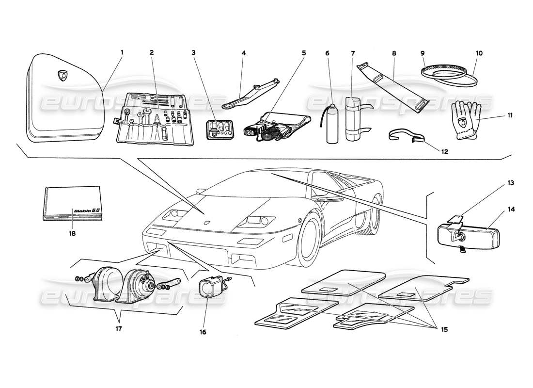 lamborghini diablo 6.0 (2001) accesorios diagrama de piezas