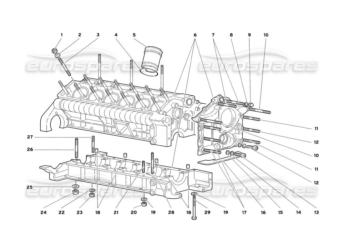 lamborghini diablo sv (1999) diagrama de piezas de montaje inferior y cigüeñal