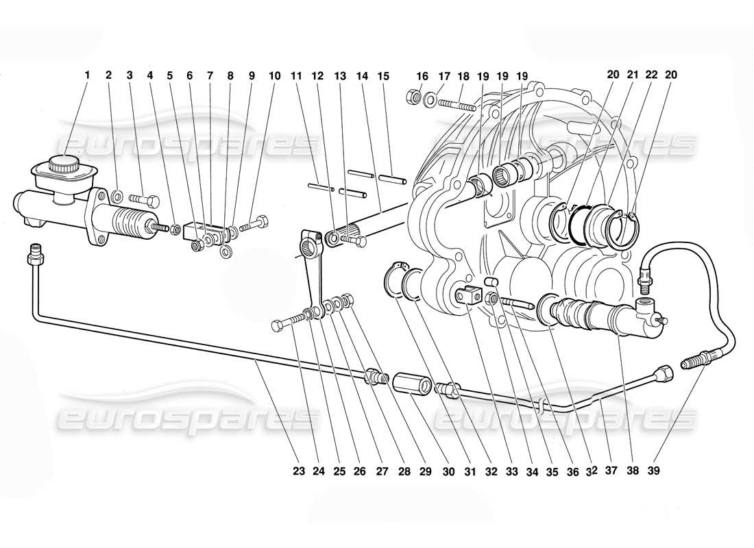 lamborghini diablo (1991) diagrama de piezas de las palancas de control del embrague