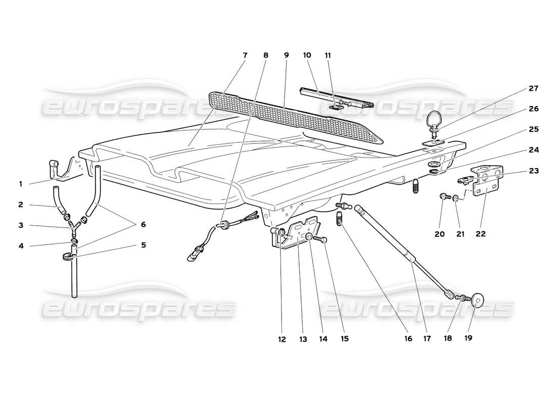 lamborghini diablo sv (1999) capó del motor (para automóviles con enfriamiento rápido) diagrama de piezas