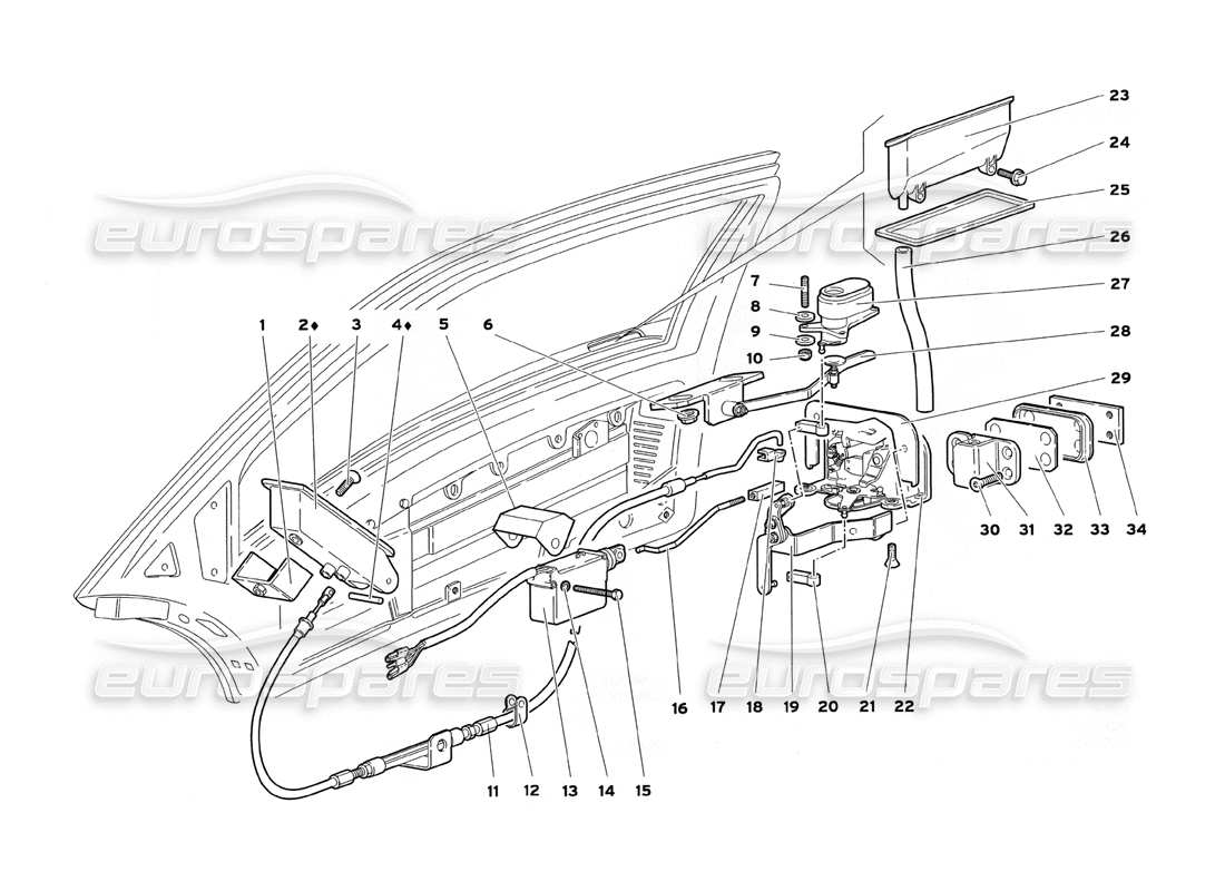 lamborghini diablo sv (1999) diagrama de piezas de puertas