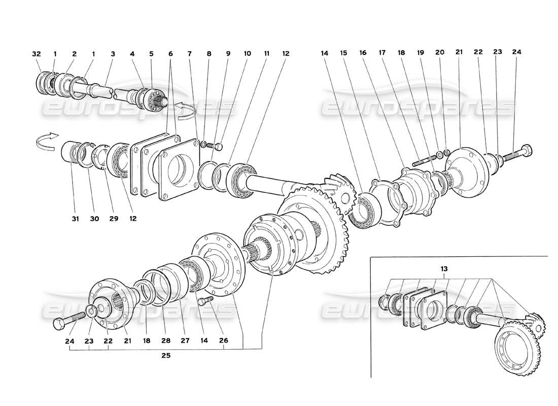 lamborghini diablo sv (1999) diagrama de piezas de la torre de control de la caja de cambios del diferencial trasero