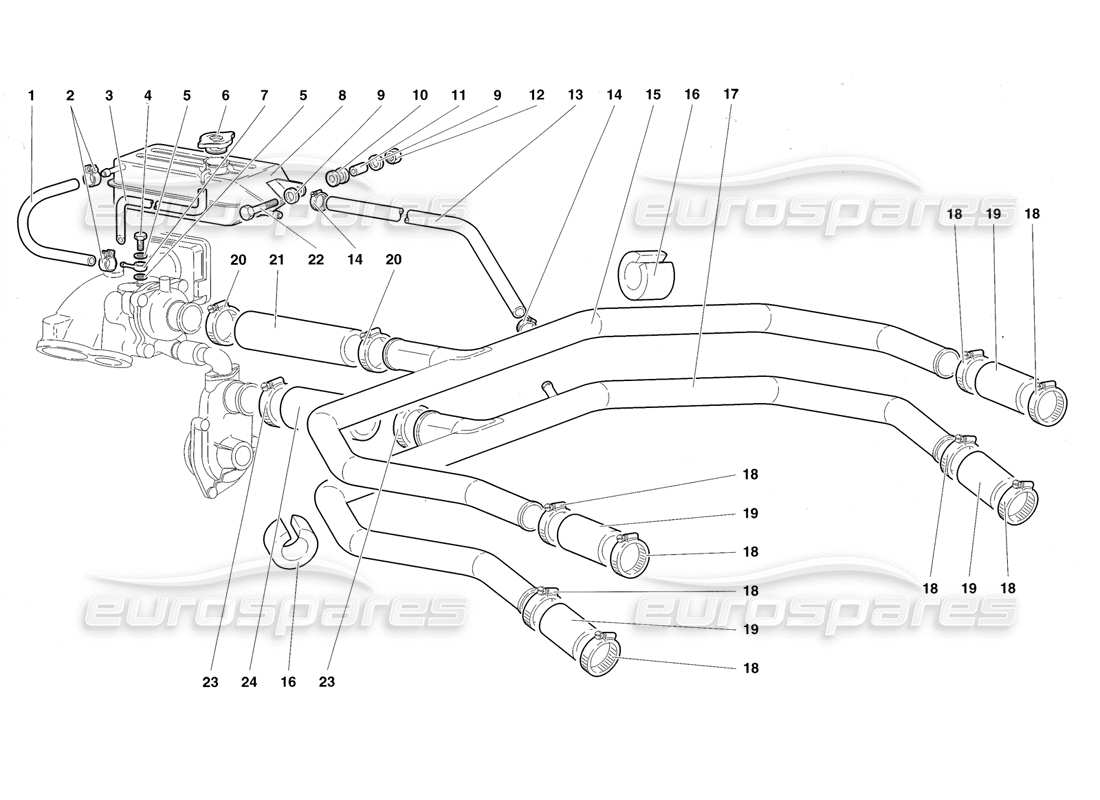 lamborghini diablo roadster (1998) diagrama de piezas del sistema de refrigeración por agua