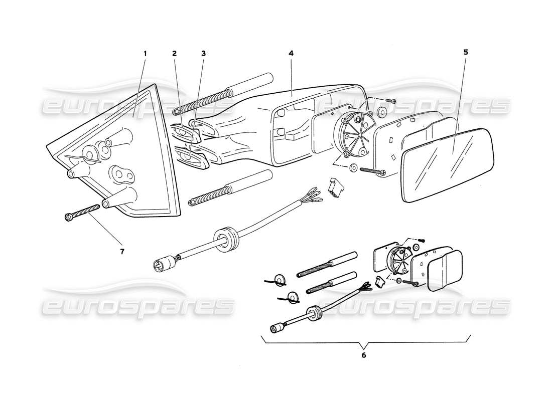 lamborghini diablo 6.0 (2001) espejos retrovisores externos diagrama de piezas