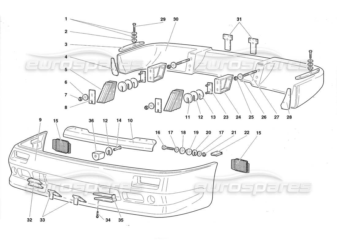 lamborghini diablo roadster (1998) diagrama de piezas de parachoques