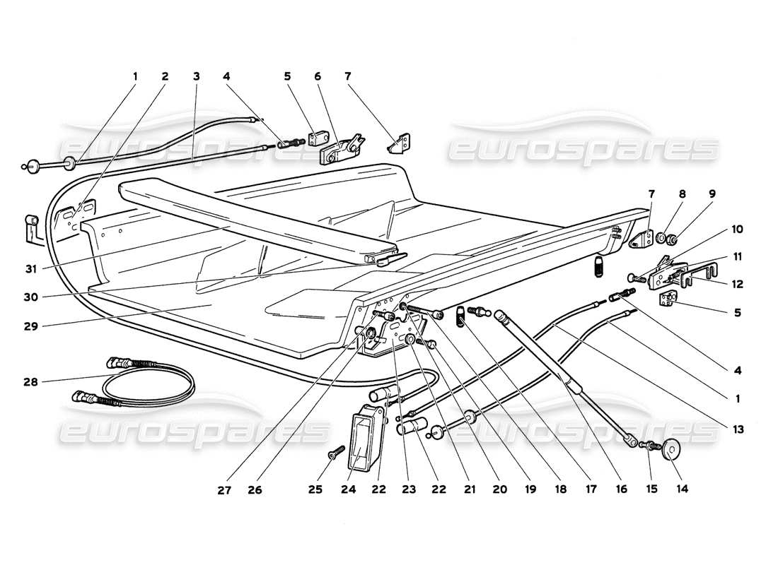 lamborghini diablo 6.0 (2001) diagrama de piezas del capó del motor