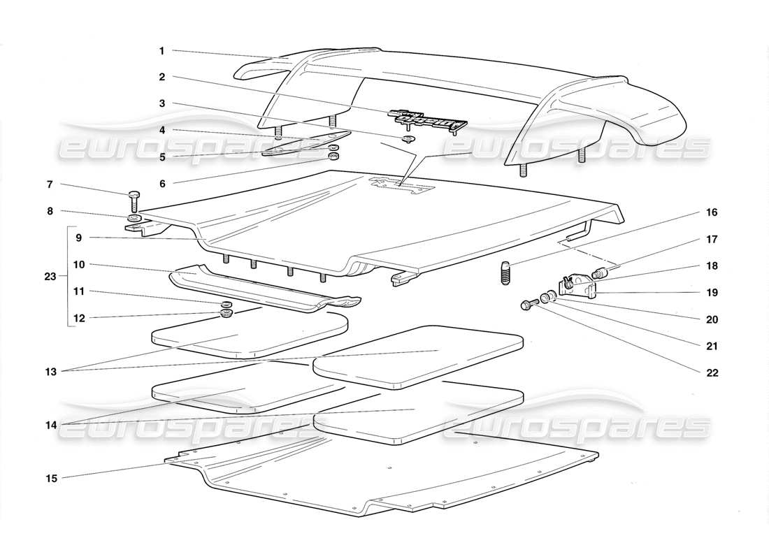 lamborghini diablo roadster (1998) capó trasero y alas diagrama de piezas