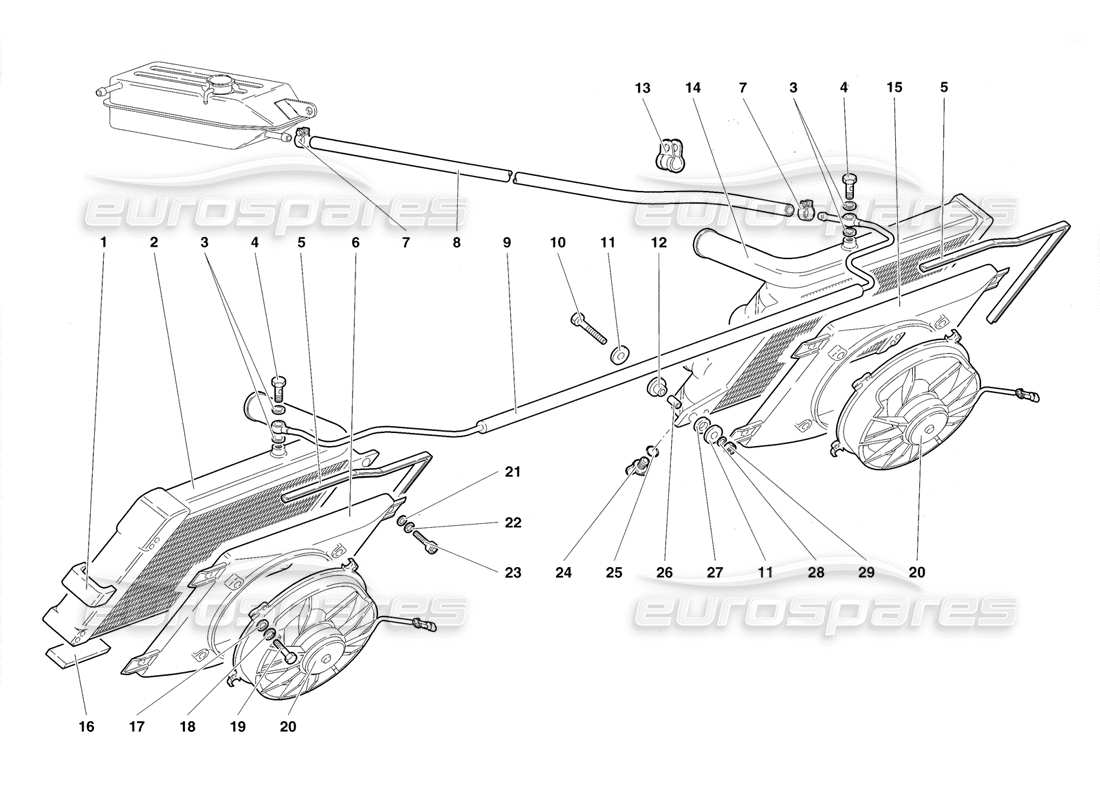 lamborghini diablo roadster (1998) radiators and electro-fans part diagram