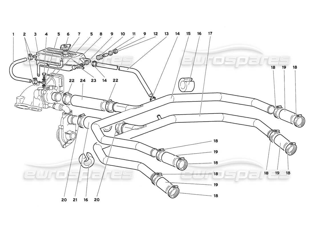 lamborghini diablo 6.0 (2001) diagrama de piezas del sistema de refrigeración por agua