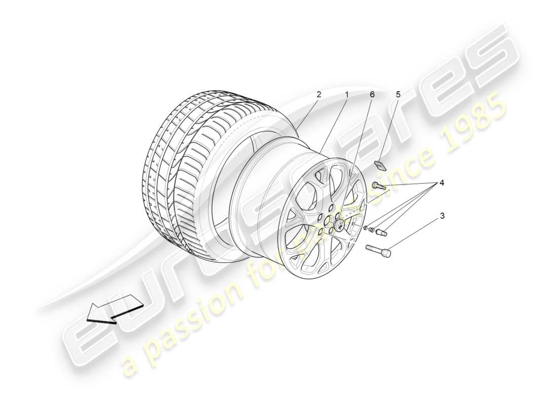 maserati granturismo (2010) diagrama de piezas de ruedas y neumáticos