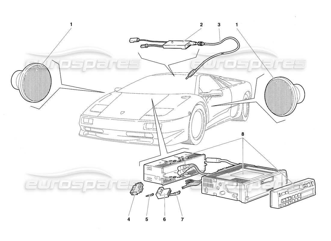 lamborghini diablo sv (1997) diagrama de piezas del equipo de radio