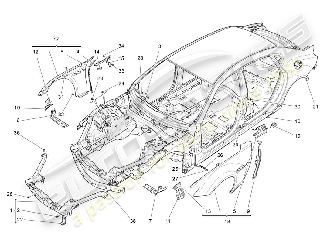 maserati qtp 3.0 tds v6 275hp (2015) diagrama de piezas de la carrocería y los paneles exteriores delanteros