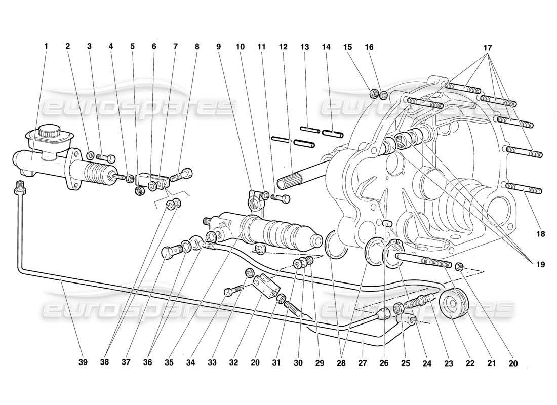 lamborghini diablo sv (1997) diagrama de piezas de las palancas de control del embrague