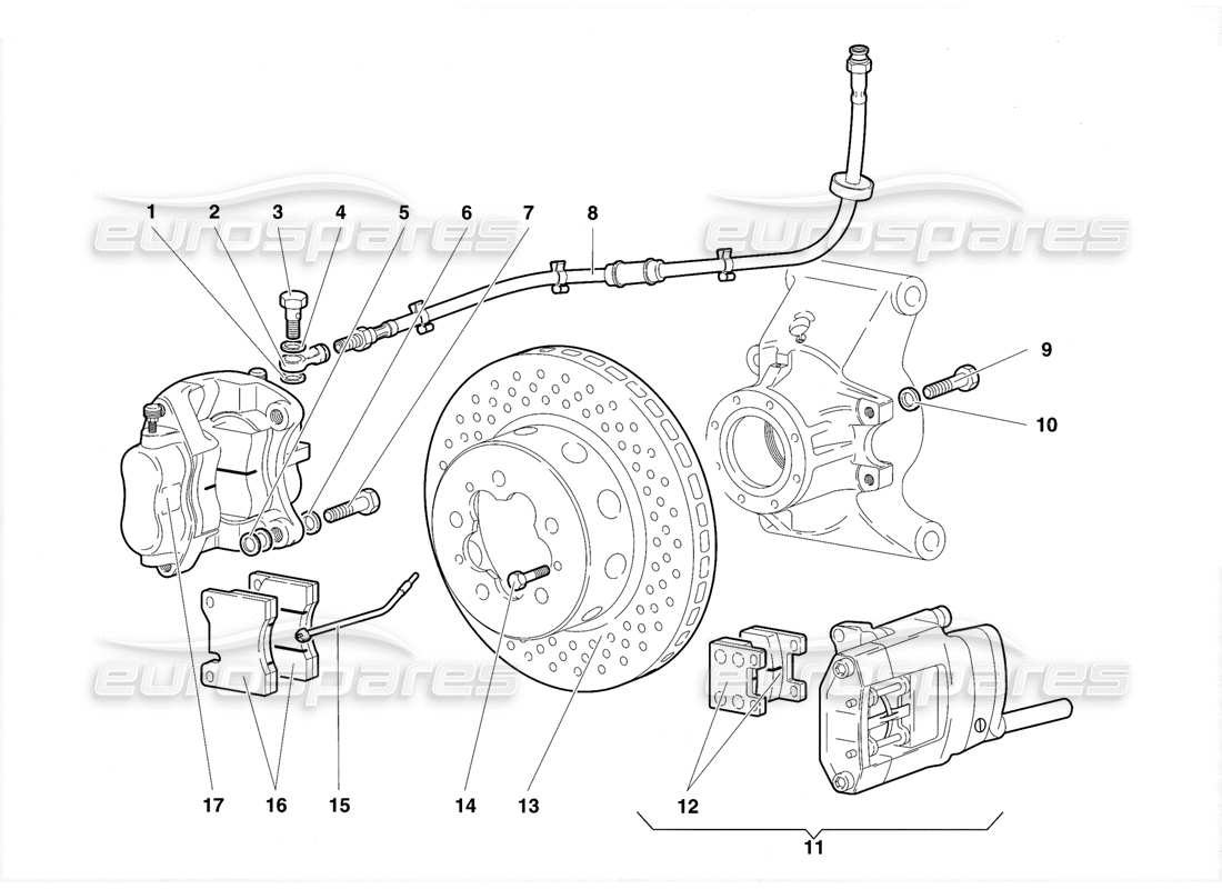 lamborghini diablo se30 (1995) diagrama de piezas de frenos traseros