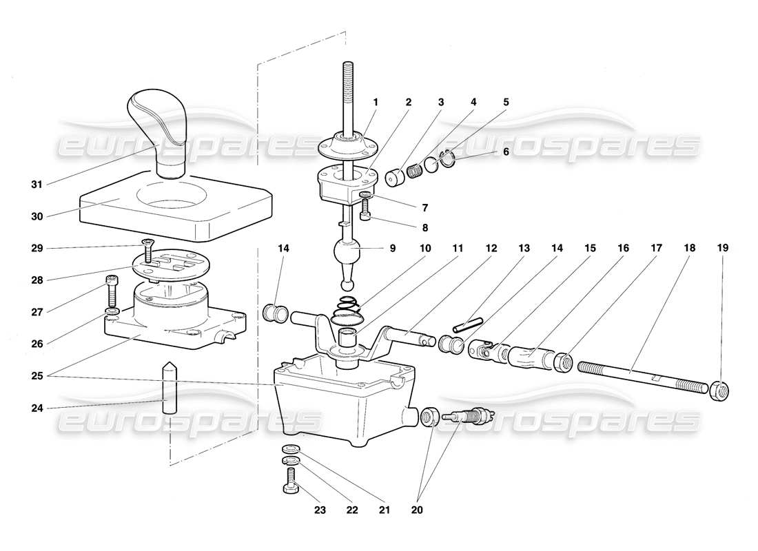 lamborghini diablo se30 (1995) diagrama de piezas de la torre de control de la caja de cambios