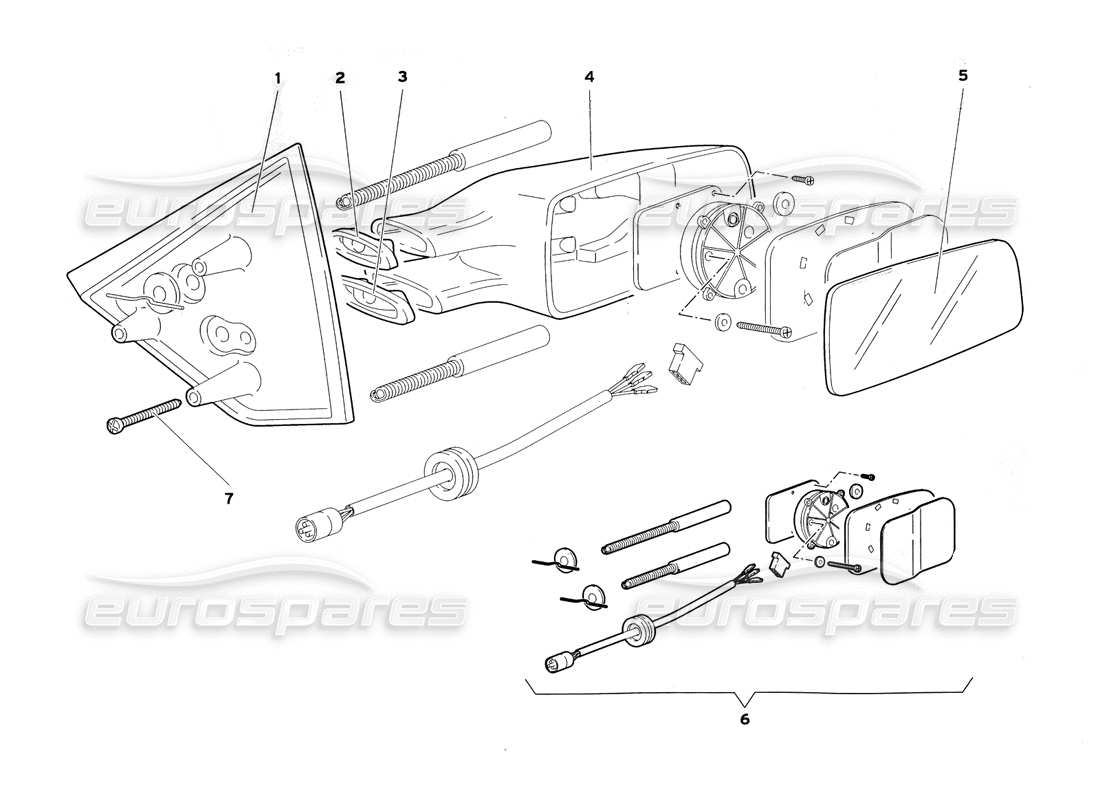 lamborghini diablo sv (1999) espejos retrovisores externos diagrama de piezas