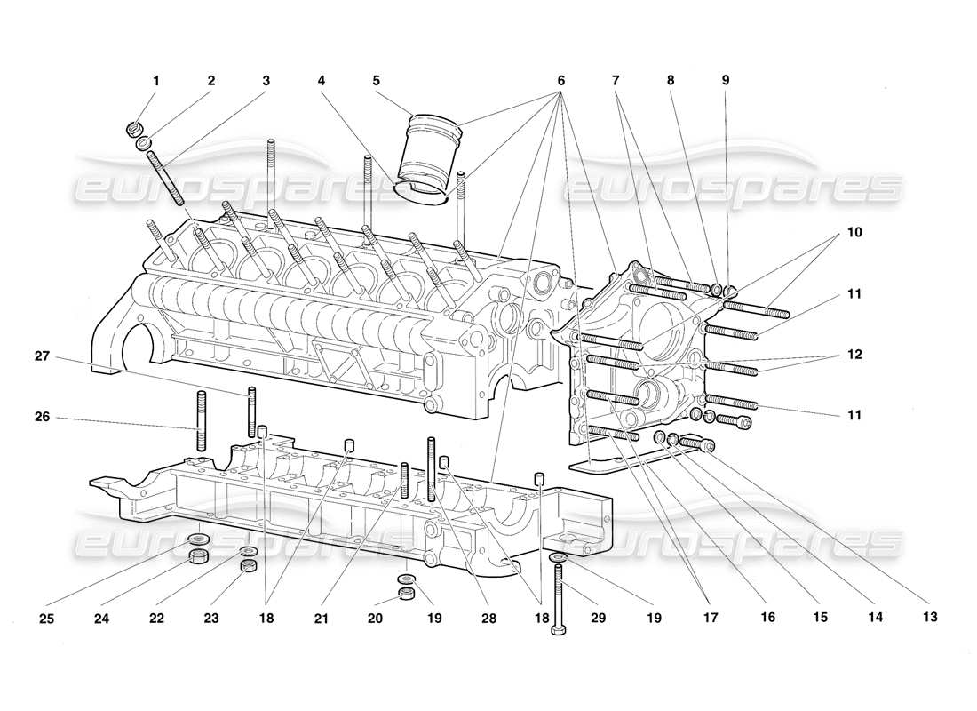 lamborghini diablo sv (1997) diagrama de piezas de montaje inferior y cigüeñal