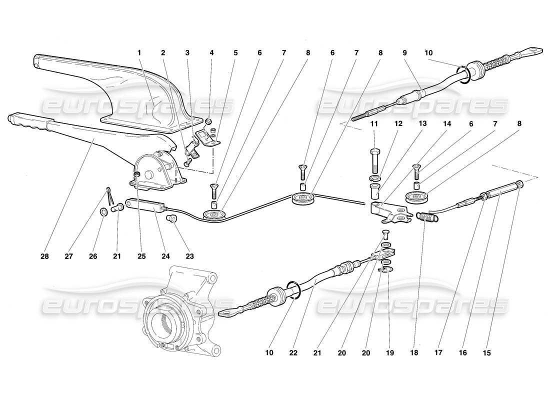 lamborghini diablo sv (1997) diagrama de piezas del freno de mano