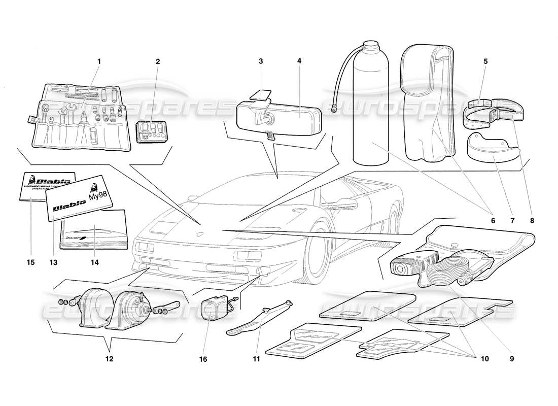 lamborghini diablo sv (1998) accesorios diagrama de piezas