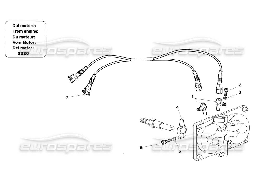 lamborghini diablo sv (1999) diagrama de piezas de los sensores de fase (motor delantero 2220)