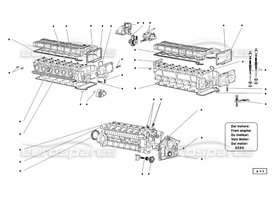 lamborghini diablo sv (1999) juego de juntas de tapa diagrama de piezas