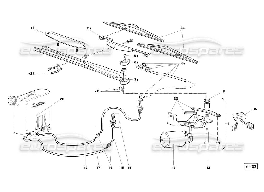 lamborghini diablo sv (1999) diagrama de piezas del limpiaparabrisas