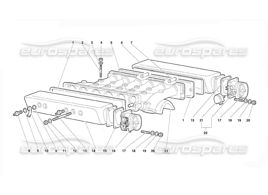 lamborghini diablo (1991) diagrama de piezas del colector de admisión (válido para la versión 1992 de junio)