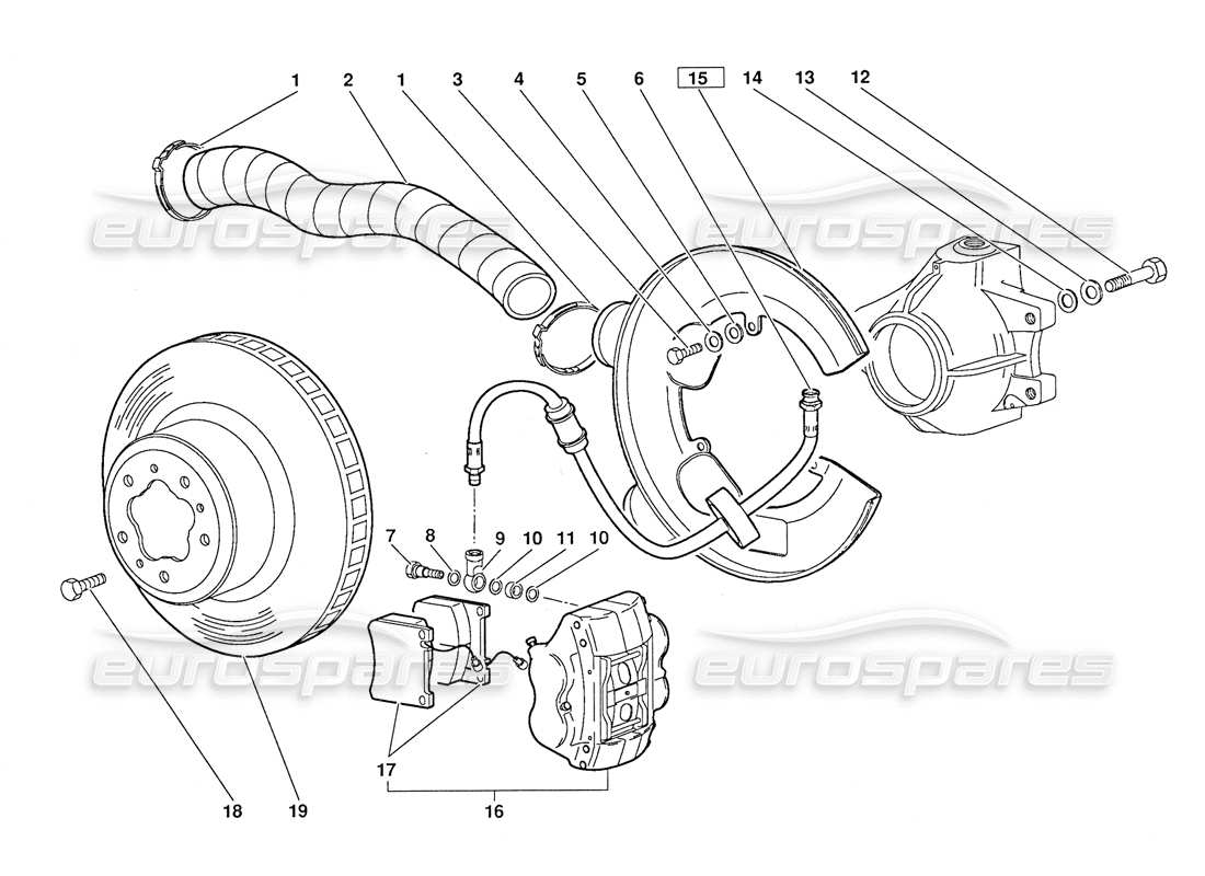lamborghini diablo (1991) diagrama de piezas de frenos delanteros (válido para la versión 1991 de octubre)