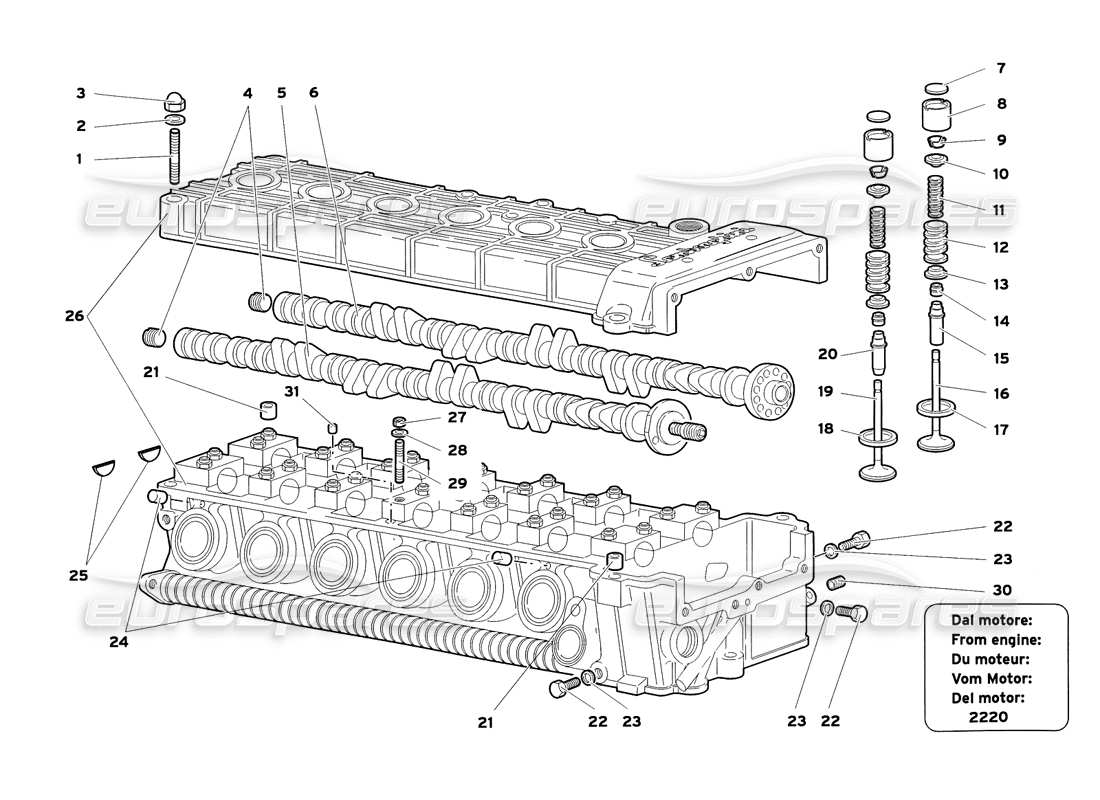 lamborghini diablo sv (1999) culata izquierda diagrama de piezas