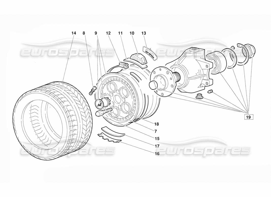 lamborghini diablo (1991) diagrama de piezas del portador de rueda delantera y cubo (válido para la versión 1992 de junio)