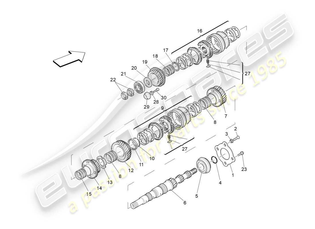 maserati granturismo s (2015) diagrama de piezas de engranajes del eje principal