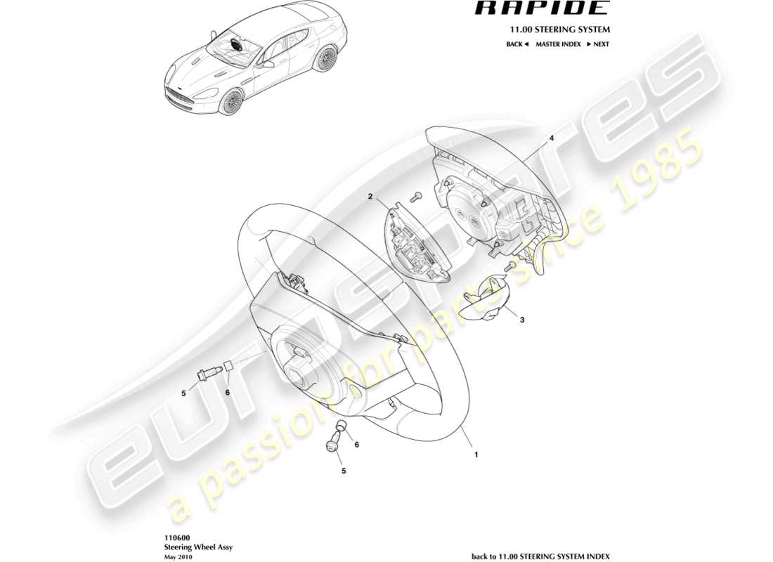 aston martin rapide (2010) diagrama de piezas del volante