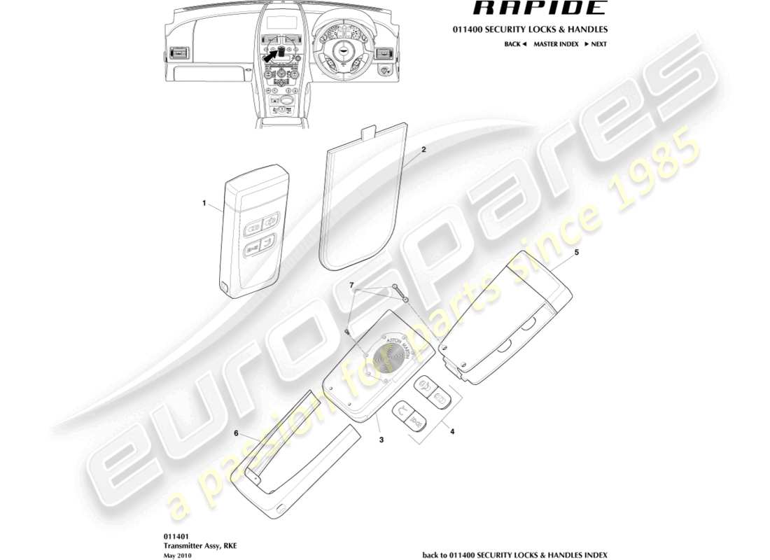 aston martin rapide (2013) transmisor rke diagrama de piezas