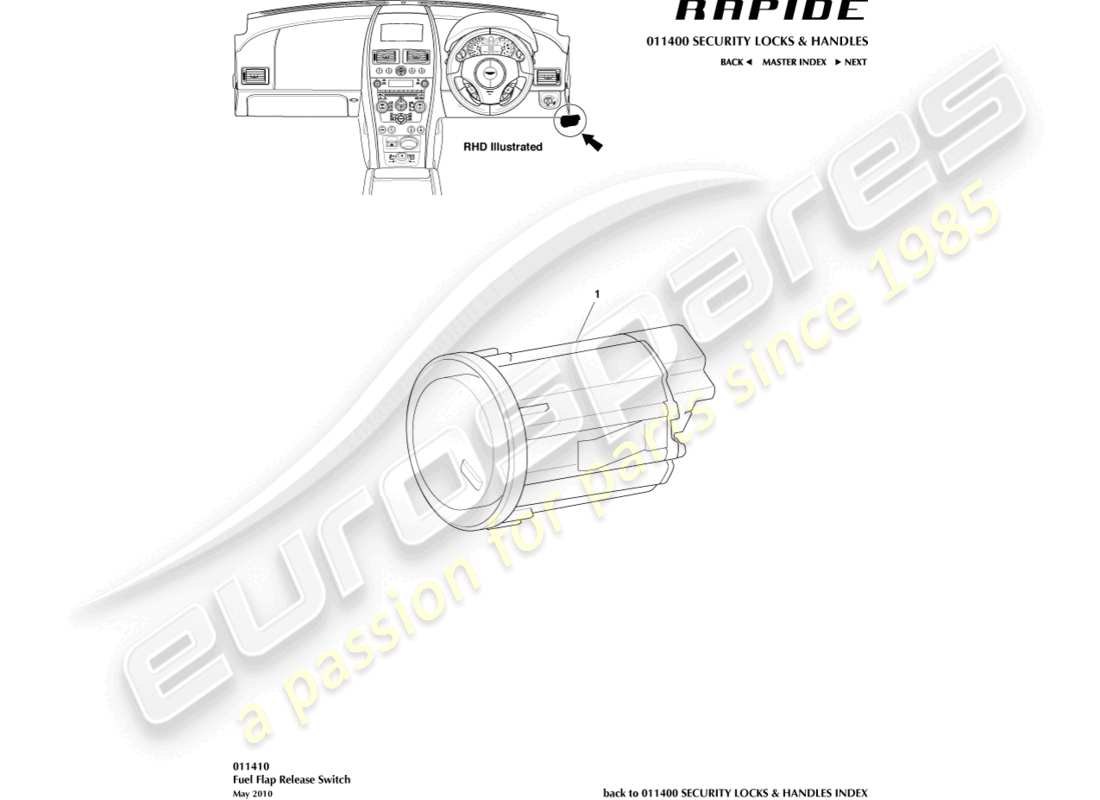 aston martin rapide (2011) fuel filler release switch diagrama de piezas