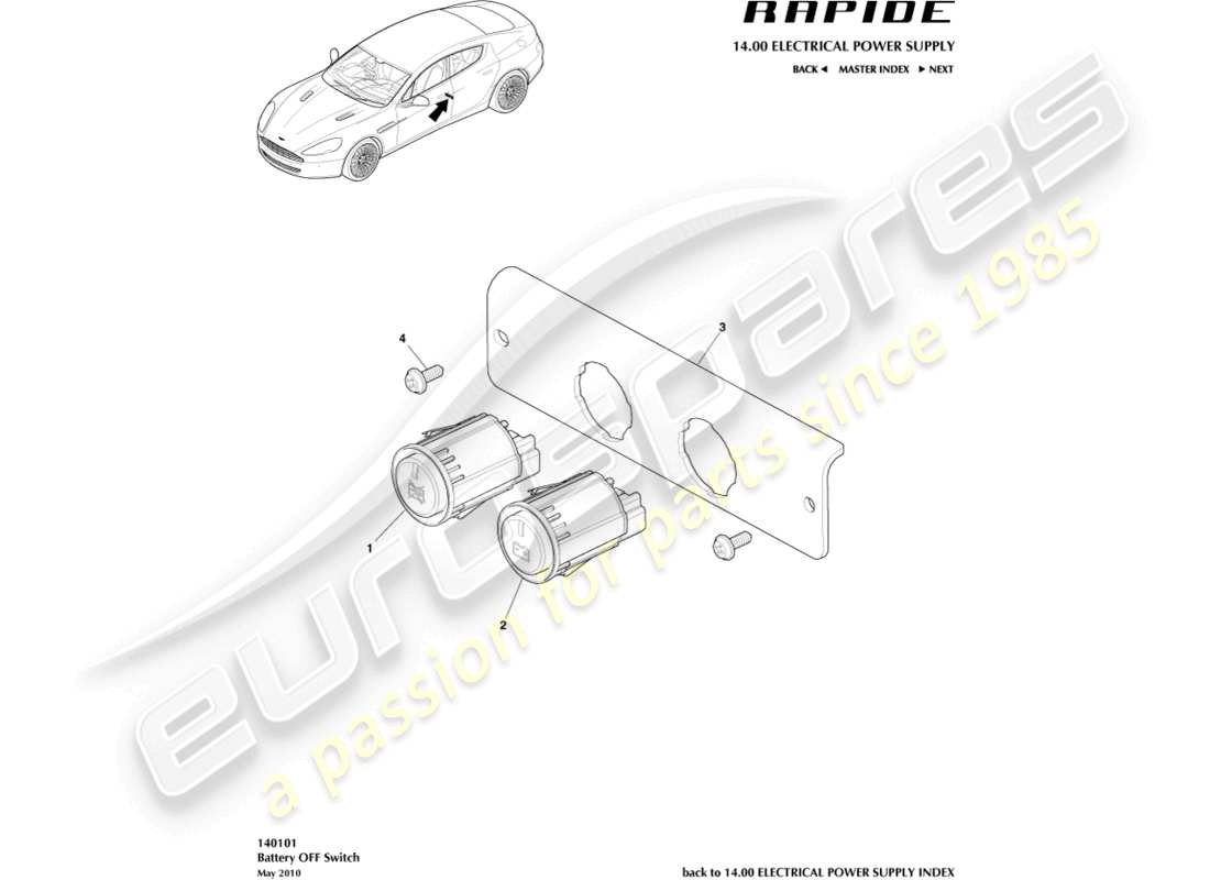 aston martin rapide (2011) interruptor de apagado de batería diagrama de piezas