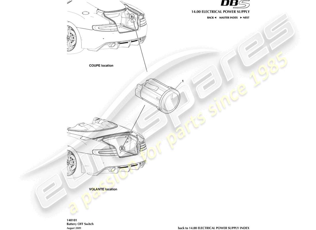 aston martin dbs (2013) interruptor de apagado de batería diagrama de piezas