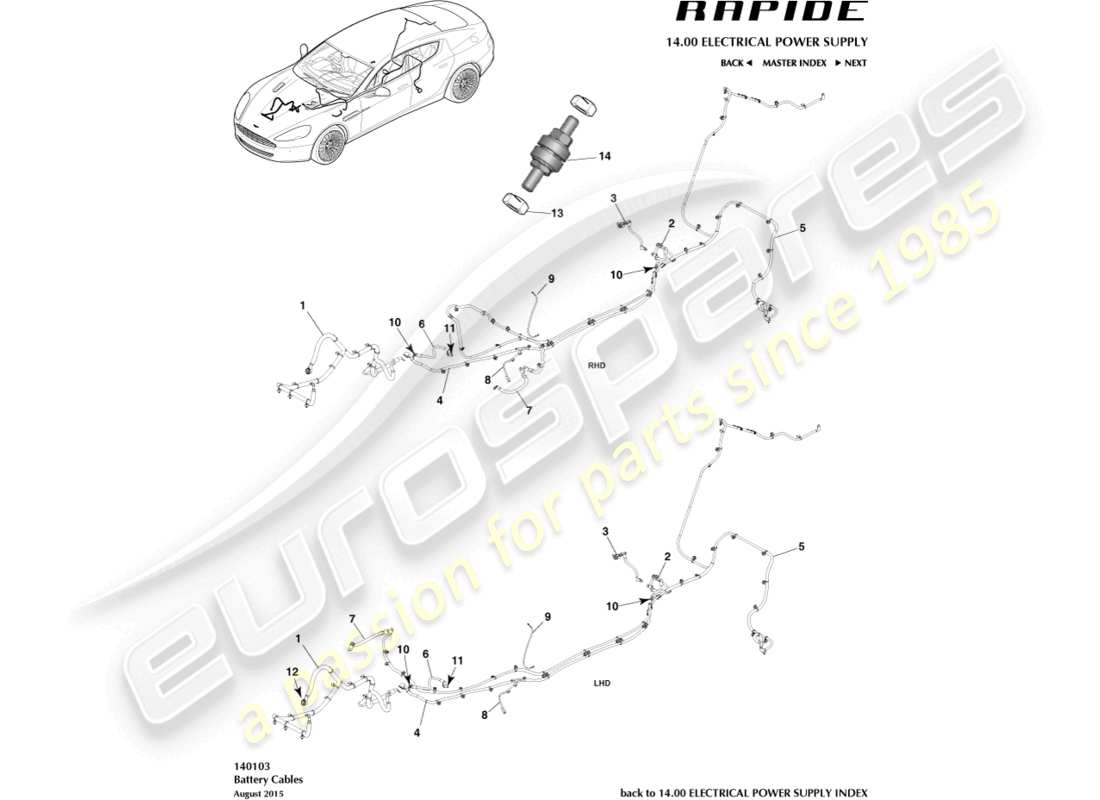aston martin rapide (2010) cables de batería diagrama de piezas