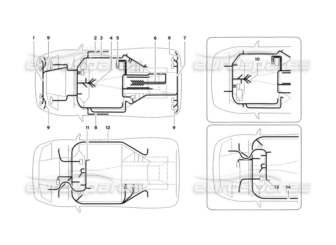 lamborghini diablo sv (1999) diagrama de piezas del sistema eléctrico