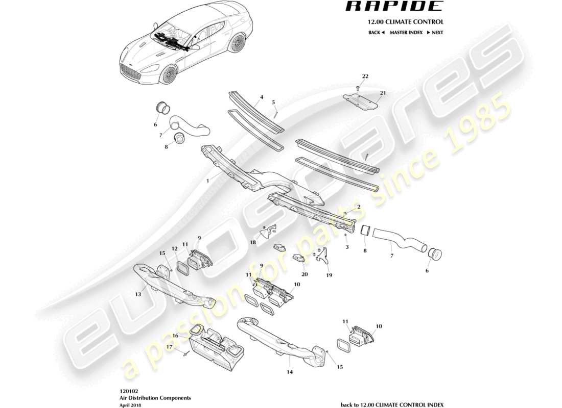 aston martin rapide (2017) componentes de distribución de aire diagrama de piezas