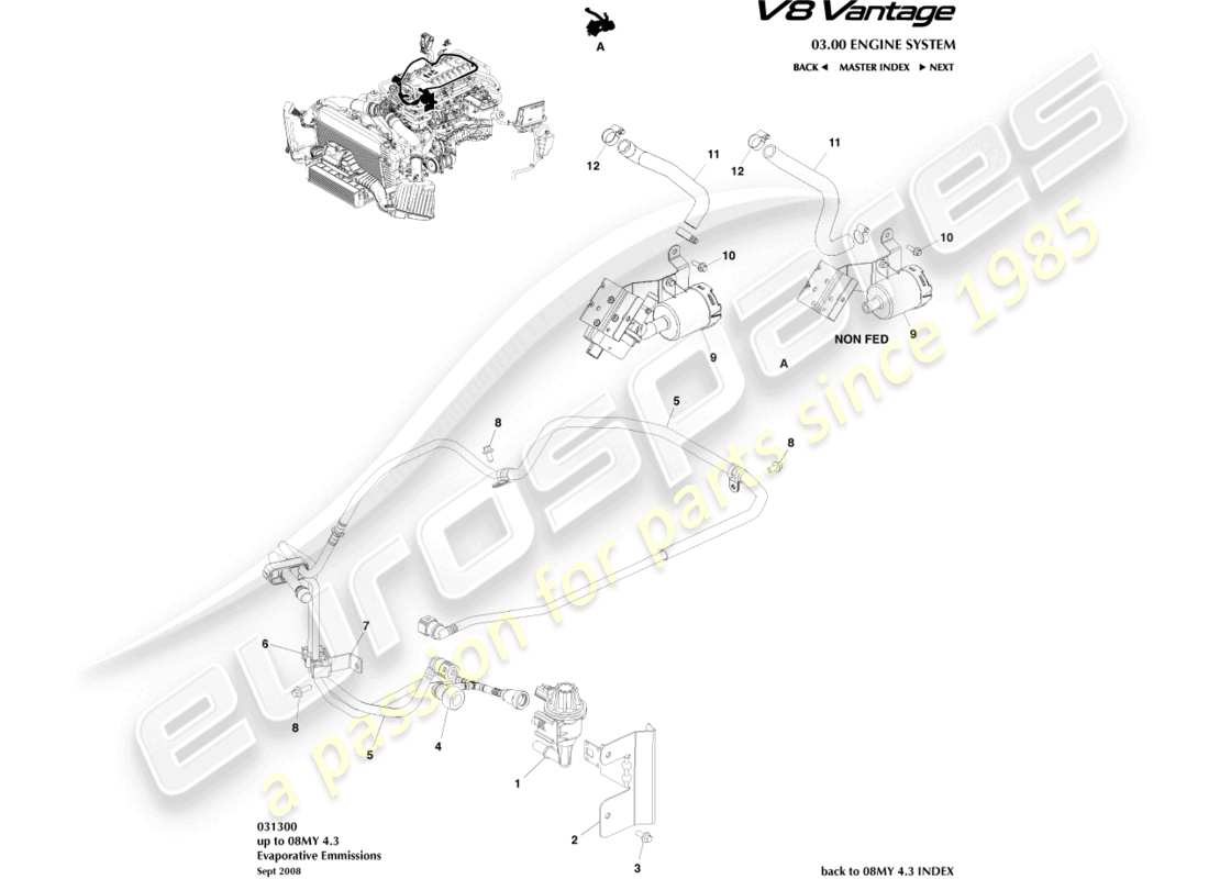 aston martin v8 vantage (2013) diagrama de partes de emisiones evaporativas